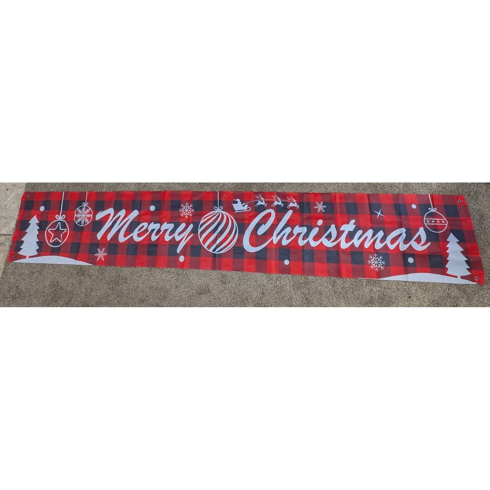 DS Decor Merry Christmas Buffalo Plaid Banner 10ft x 20inch Outdoor Indoor
